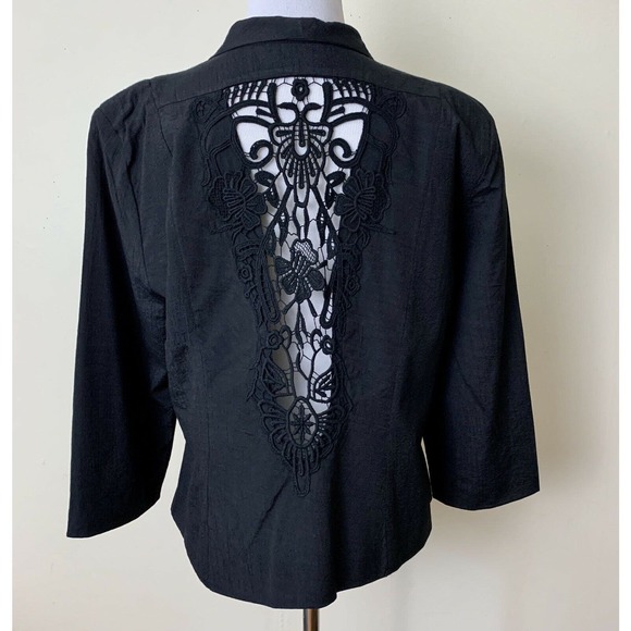 Dressbarn blazer jacket size large black open lace back waterfall 3/4 sleeve - Picture 2 of 15